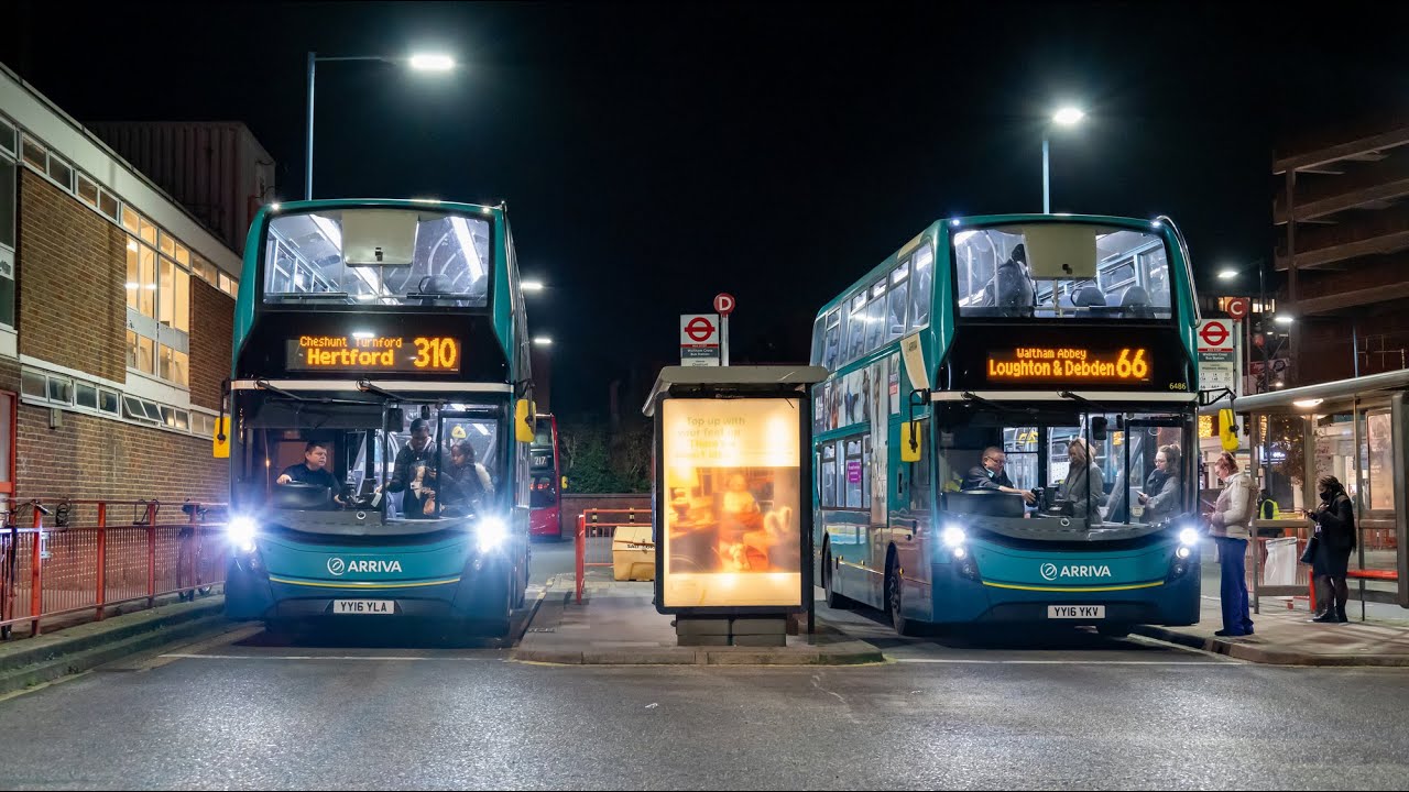 Bus variety after dark at Waltham Cross 17th November 2021