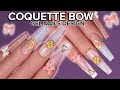  soft gel tips easy nail extensioncoquette bow nail art  nude shimmer gel nailsombre design 