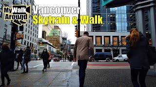 Elevated view from Vancouvers Skytrain & downtown walk filmed November 20 2020 morning (4k video)