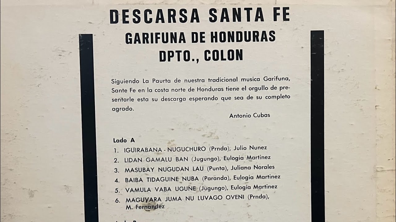 Side 2 A Rare Descarsa Santa Fe – Garífuna de Honduras (Colón) LP 33 RPM Album 2