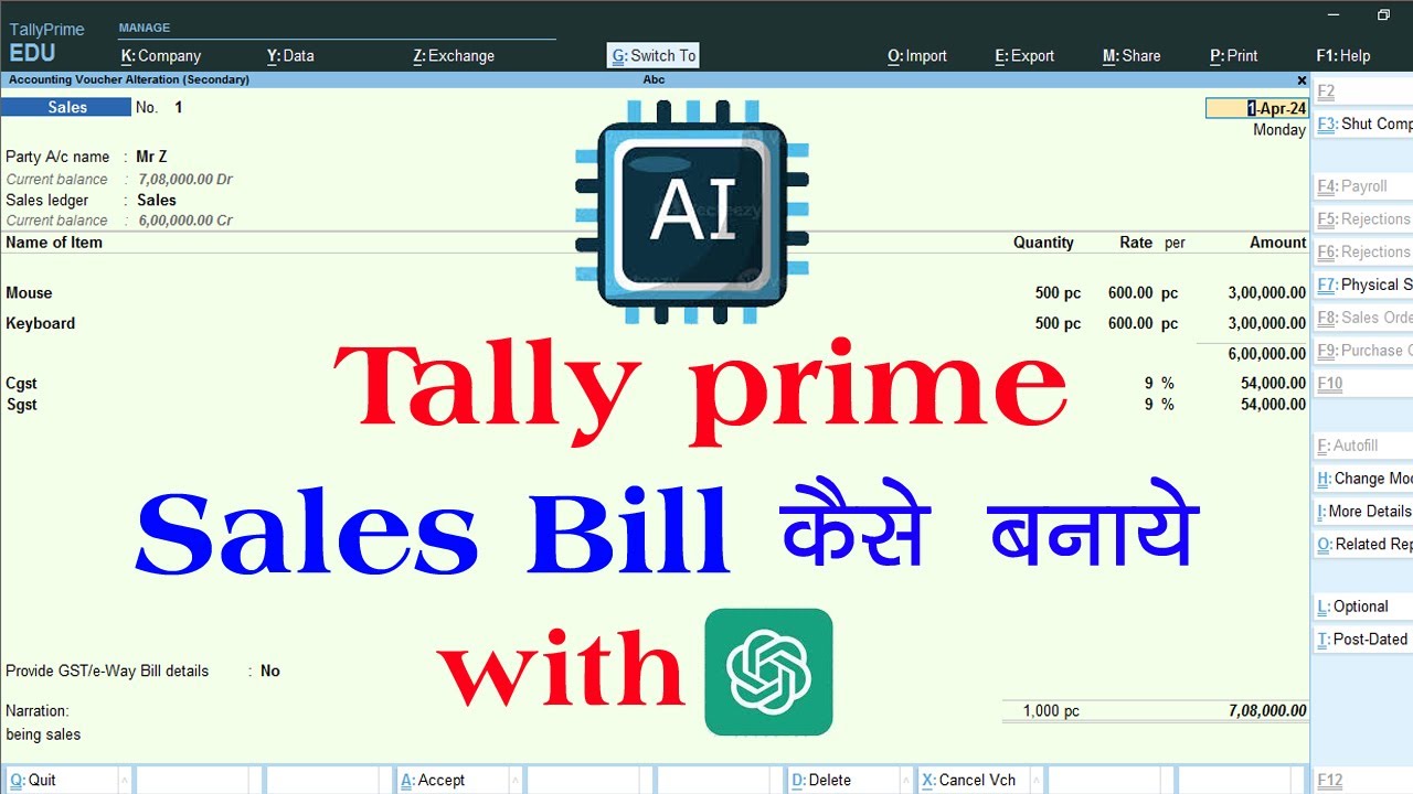 sale bill in tally prime | sales entry in tally prime | tally prime 6.0 | tally prime