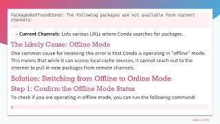 Resolving the PackagesNotFoundError in Conda: Moving from Offline to Online Mode Details