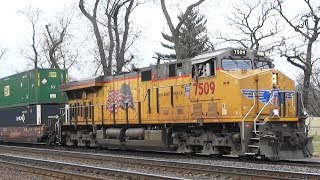 UP 7509 Leads a Stack Train w/ DPU, West Chicago, IL