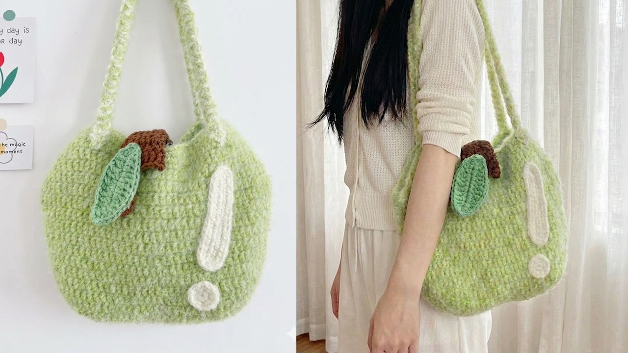 钩织青苹果包包（下部分）--Crocheted Green Apple Bag (Part 2)