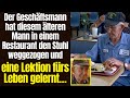 Der Geschäftsmann hat diesem älteren Mann im Restaurant den Stuhl weggezogen und eine Lektion fürs..