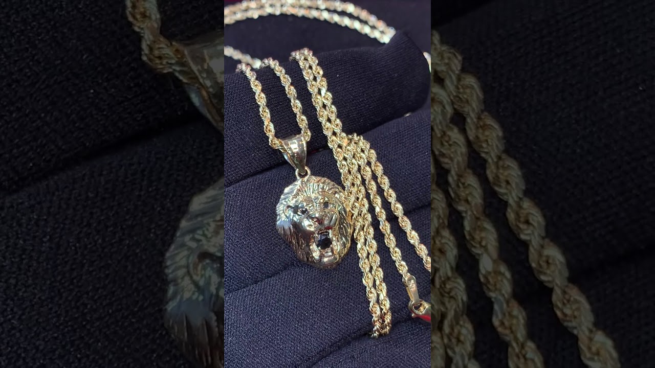 TraxNYC Diamond Lion Pendant and Rope Chain Set 66024