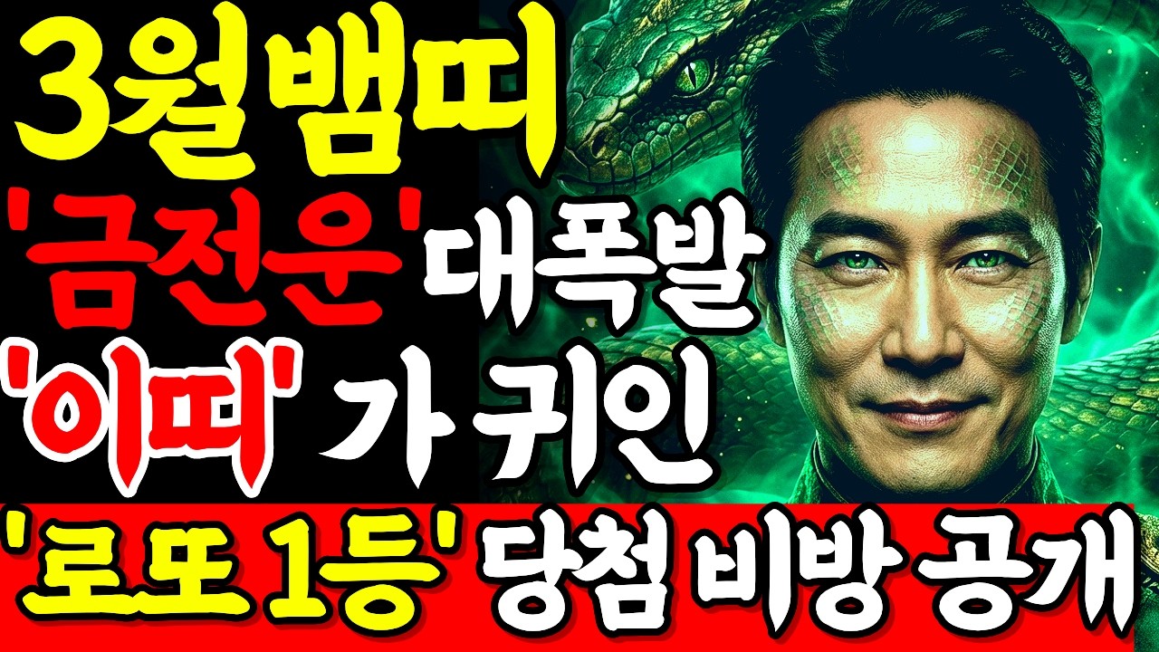 2026년 뱀띠 운세 | 뱀띠 분들 드디어 재물복 터집니다! 3월 '이띠'가 귀인입니다. 당장 '이띠'와 같이 로또대박노리세요! (53·65·77·89·01년생 필독)