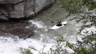 Kayaker In Maligne Canyon In Jasper National Park