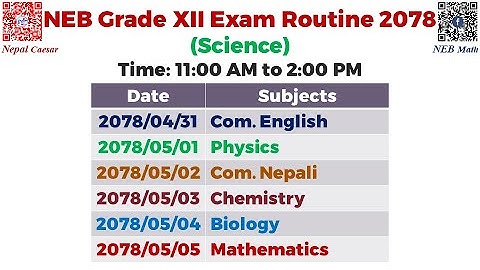 Class 12 Exam Routine 2078 || NEB Grade XII Exam Routine || Grade 12 Exam Routine 2078