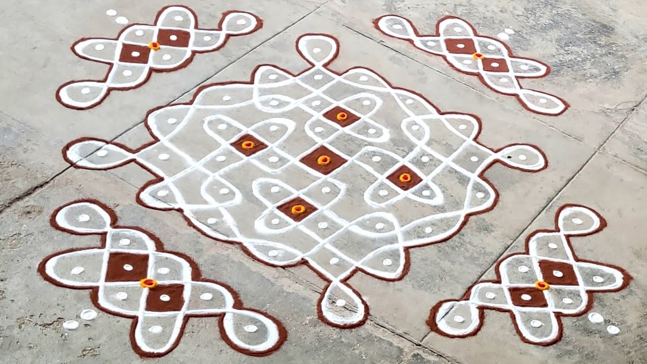 Beginner's Easy 9-1 dots Rangoli//Simple Rangoli with side Borders ...