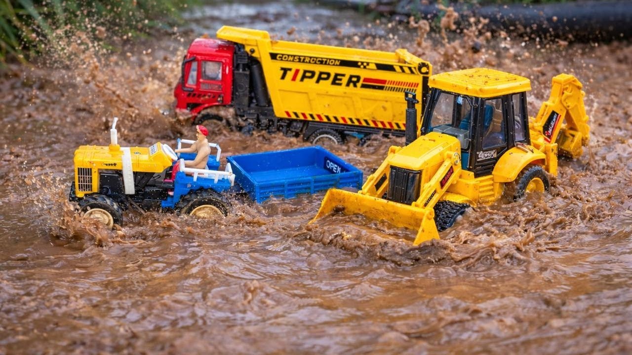 JCB 5CX Fully Loading Black Stone & Sand Truck Tractor | Truck Accident Pulling Out JCB 3DX part-5
