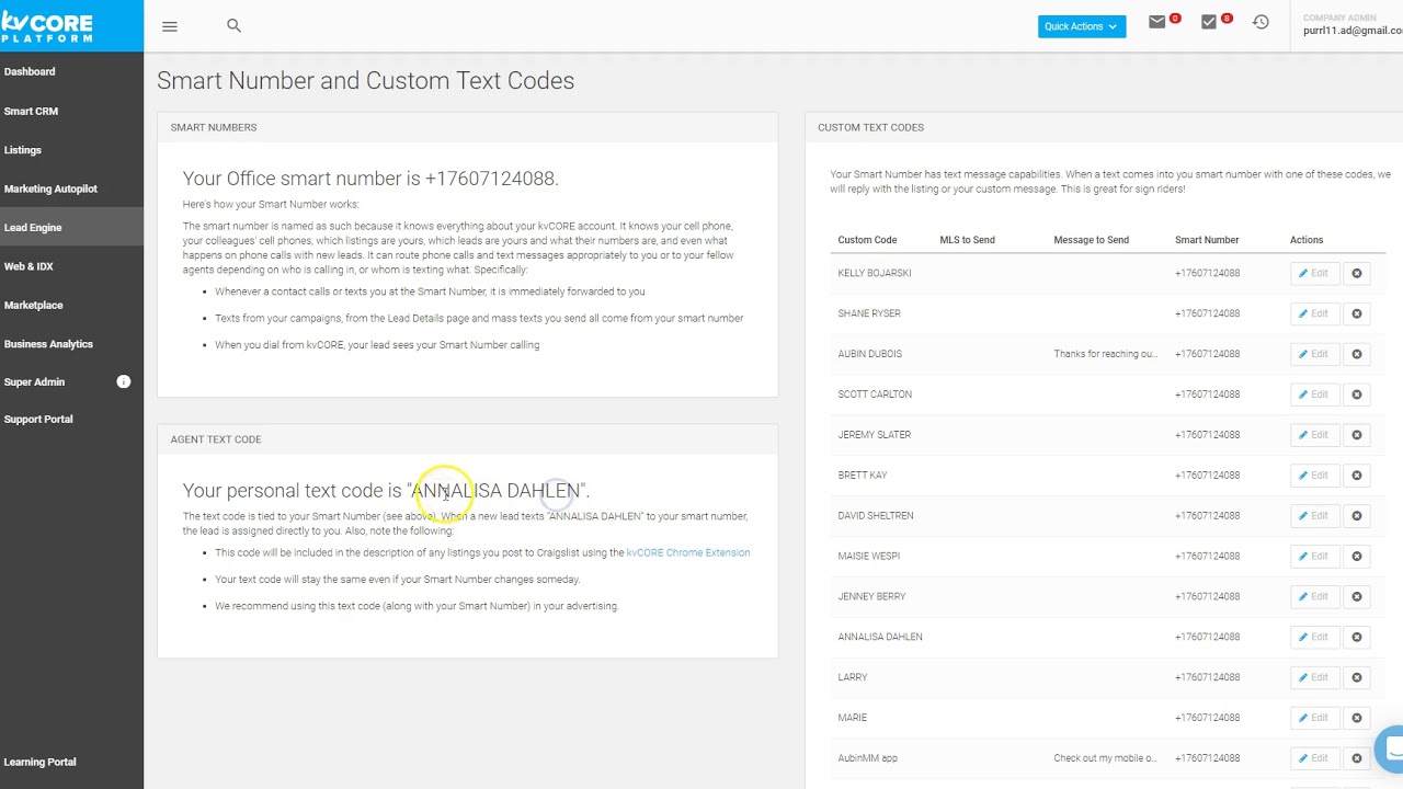 kvCORE How to Locate Your Personal Text Code & Custom Text Codes - YouTube