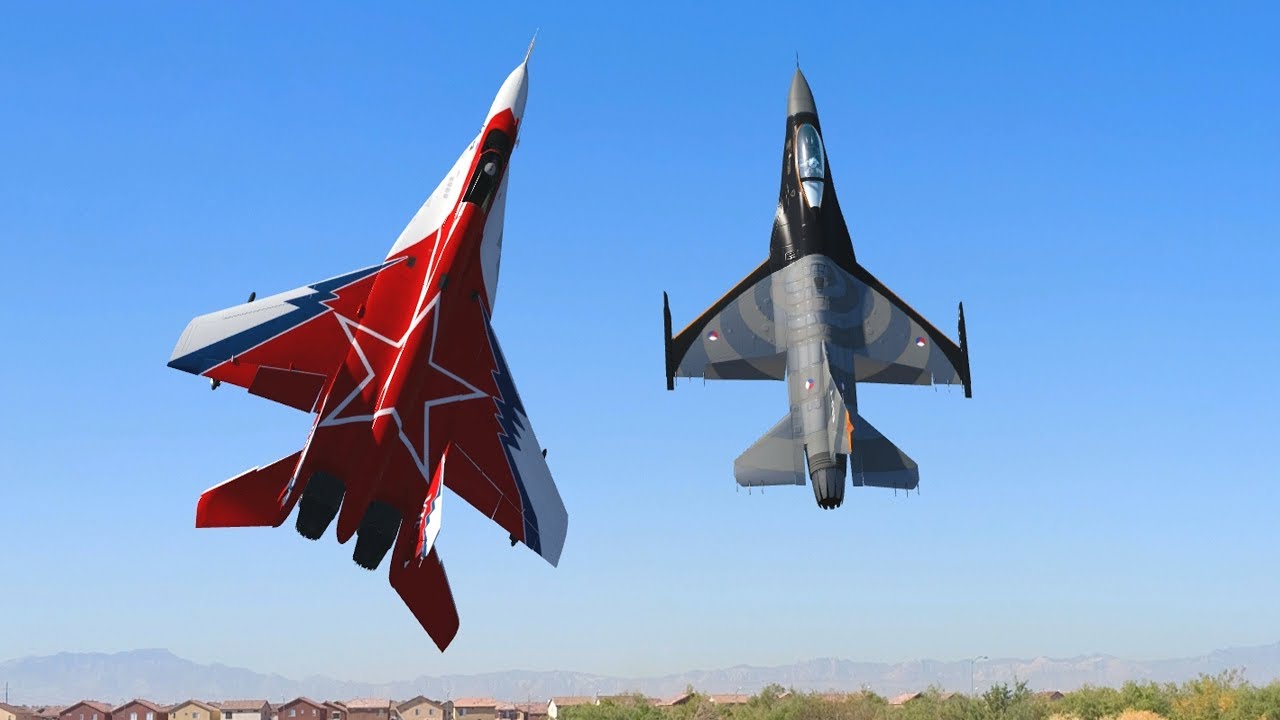 FANTASTIC Russian Mikoyan MiG-29 and F-16 FORMATION PAIR/DUO with ...