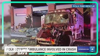 2 crew members hurt after Polk County ambulance crashes into building, officials say