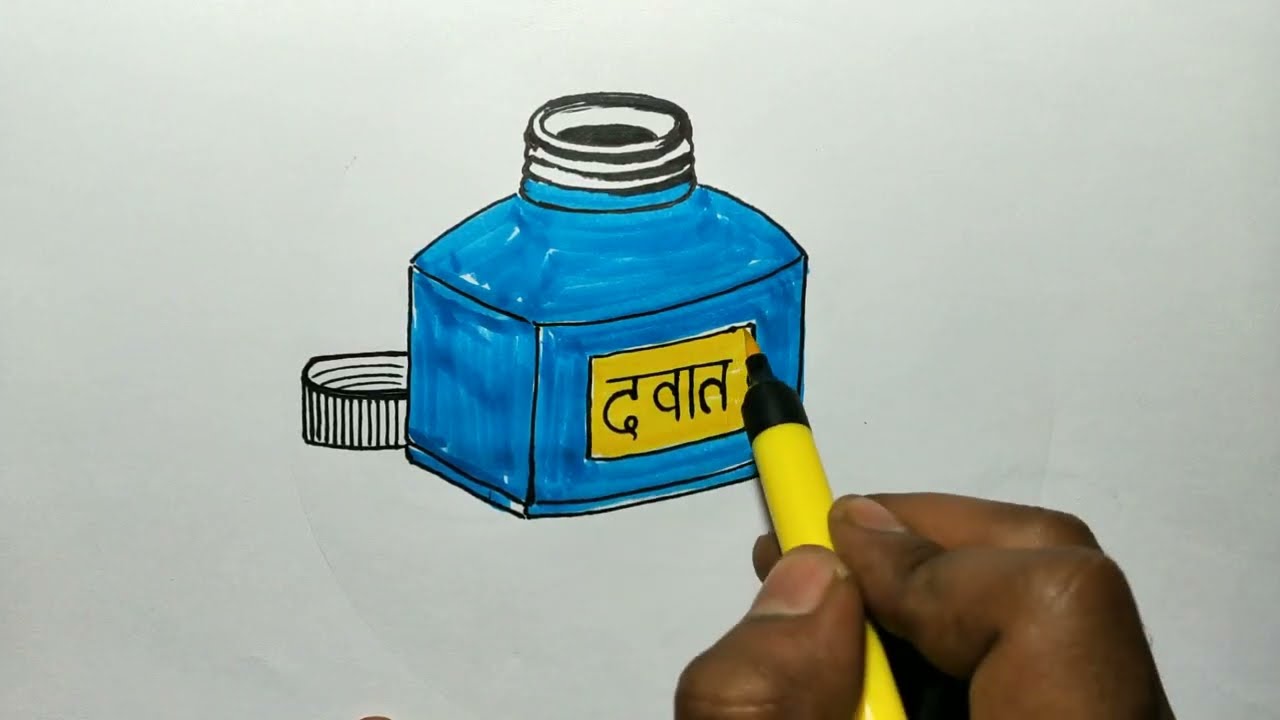 How to draw inkpot for beginners / step by step ink pot drawing for