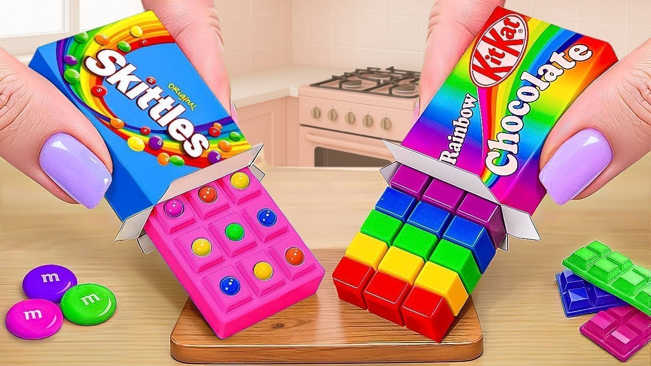 Satisfying Mini RAINBOW Skittles vs RAINBOW KitKat - Best Chocolate ...