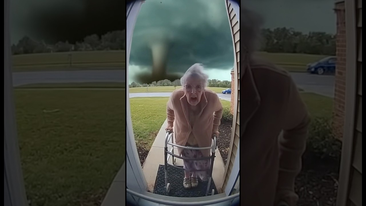 Камера на крыльце засняла, как бабушку уносит торнадо 😱🌪️ 