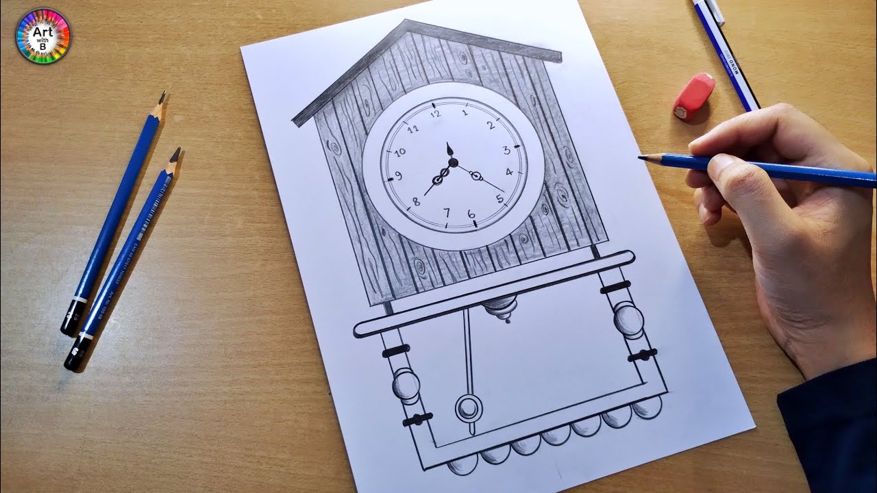 pendulum clock drawing | wall clock drawing | how to draw wall clock ...
