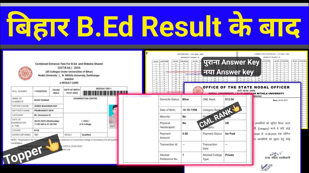 bihar b.ed entrance exam cml result,bihar bed result,bihar b.ed result ...
