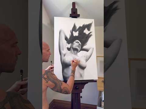 Double Breast Cancer Survivor poses for Ashvin Harrison artist via video call for inspiring art. 🦋