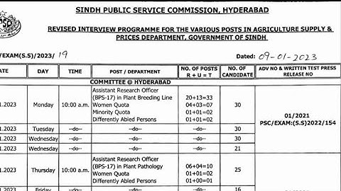 Revised Interview Schedule for various posts in agriculture supply and price department|#spsc