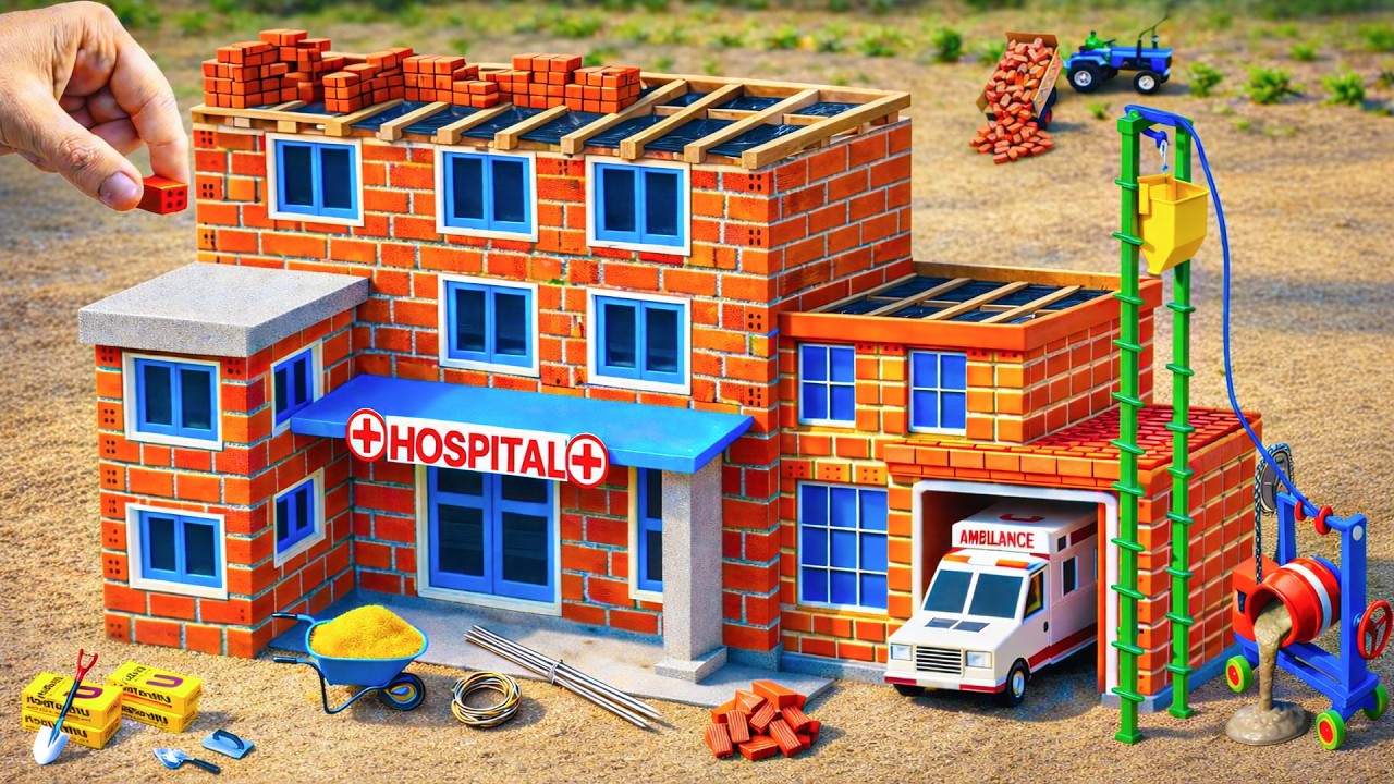 DIY Construction Science Project - Building a Modern 2-Story Fireproof Garage & Hospital with Bricks