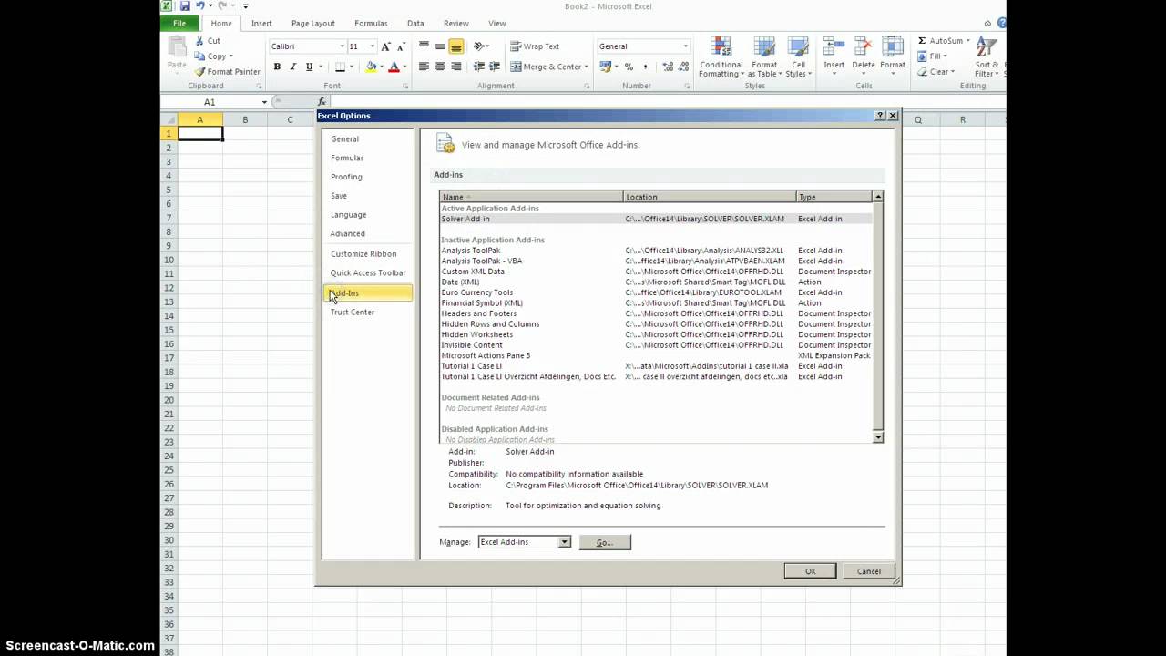 install solver for excel 2013