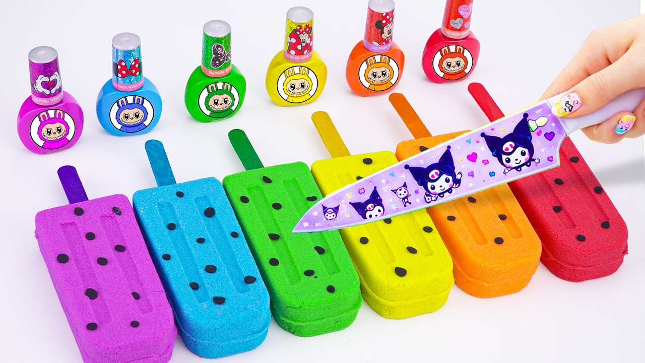 Satisfying Video l How To Make Rainbow Ice Cream From Kinetic Sand Cutting ASMR & Nail Polish