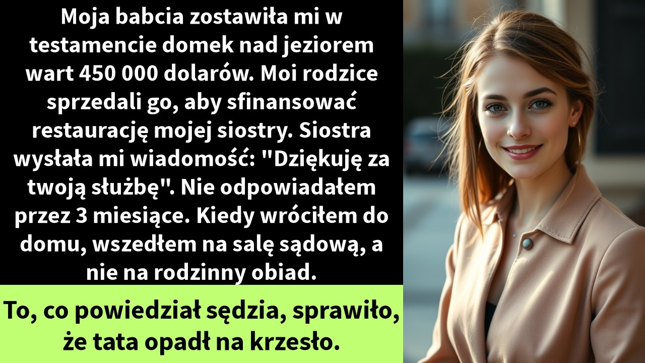 Moja babcia zostawiła mi w testamencie domek nad jeziorem wart 450 000 dolarów.