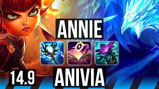 ANNIE vs ANIVIA (MID) | Penta, 8 solo kills, Legendary, 12/2/5, 1000+ games | KR Master | 14.9