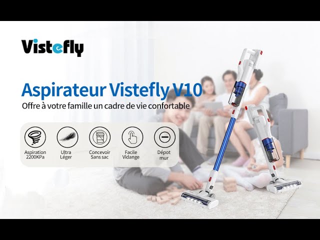 Vistefly V10 Aspirateur Balai sans Fil sans Sac，22000PA, 250W, 4 en 1 