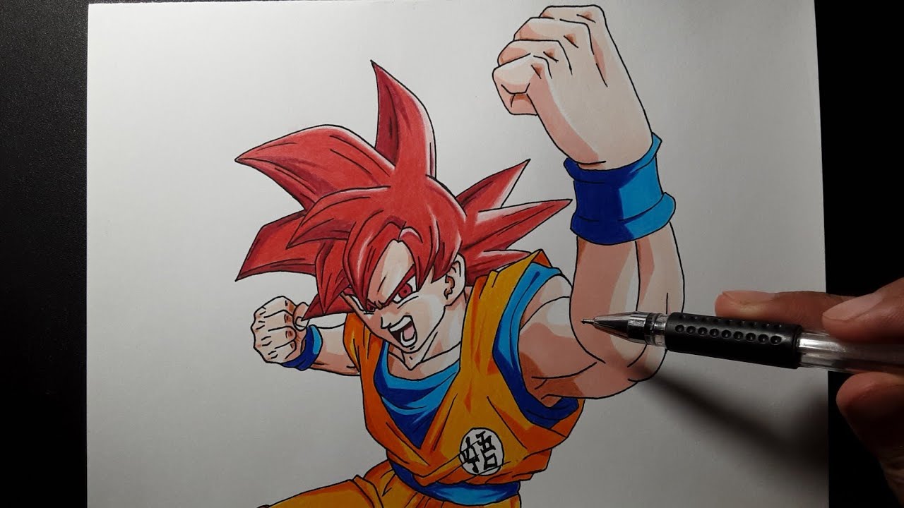 How to draw Goku Super Saiyan God step by step - Dragon ball super ...