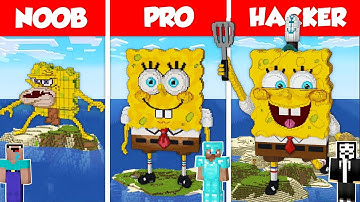 SPONGEBOB STATUE BASE HOUSE BUILD CHALLENGE - NOOB vs PRO vs HACKER / Minecraft Battle Animation