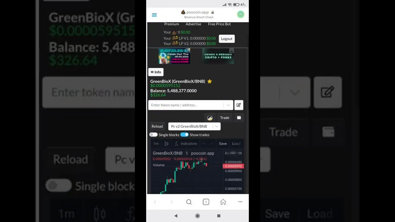 Metamask via Poocoin no celular. Quantos dólares tenho em GreenBioX?