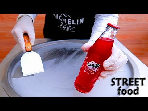 ICE CREAM ROLL WITH mirinda Strawberry - ice cream Street Food ASMR