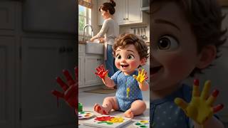 Cute Baby Finger Painting Mess 😂 | Mom’s Reaction is Everything ❤️ #Baby #CuteBaby #Parenting #Viral