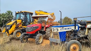 Jcb 3dx Eco Xpert Backhoe Machine Loading Mud In Mahindra 4WD Tractor and Swaraj Tractor | Jcb Video