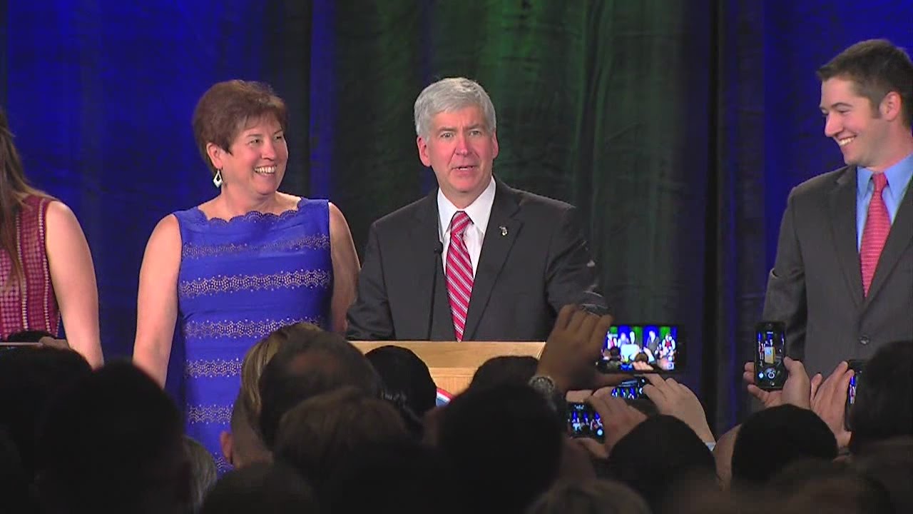 Governor Rick Snyder gives victory speech after winning election