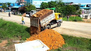: Incredible Project Build Foundation Road By Skills Operator Bulldozer Pushing Soil With 5 Ton Truck