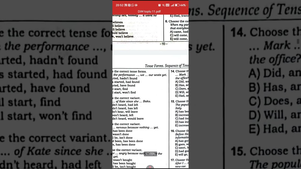 Tense forms, Mixed tests, Dim, yeni toplu, İngilis dili 