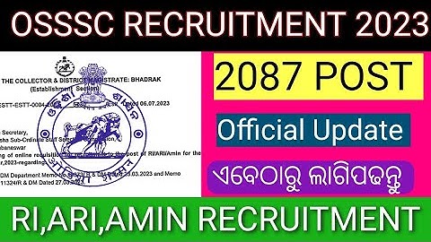 OSSSC RI,ARI,AMIN Recruitment 2023// RI,ARI AMIN Update// OSSSC Official Update