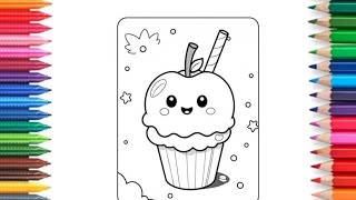 Apple Cupcake Drawing, Coloring and Painting for Kids & Toddlers