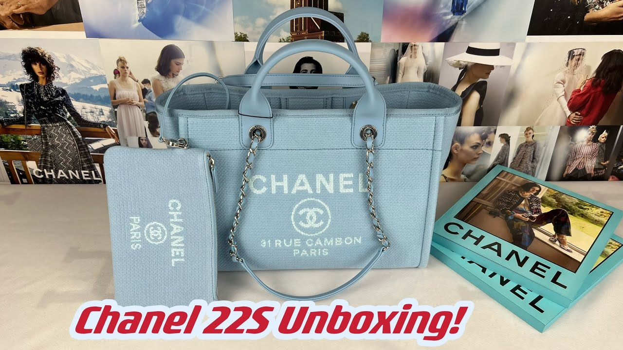 Chanel 22S Light Blue Medium Deauville Tote with Silver Hardware 