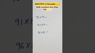 Multiply Numbers less Than 100⚡#shorts #mathstrick #multiplicationtrick #vedicmaths #fastcalculation