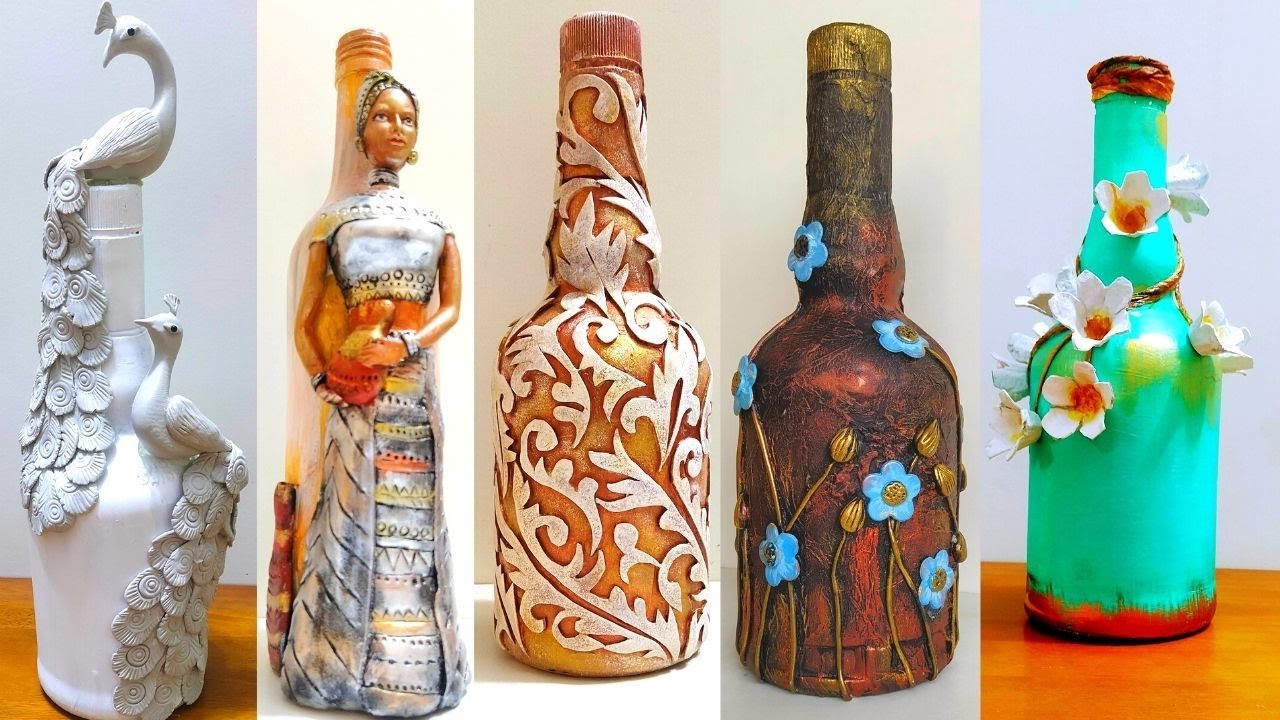 5 Bottle art / DIY Bottle Craft Ideas - YouTube