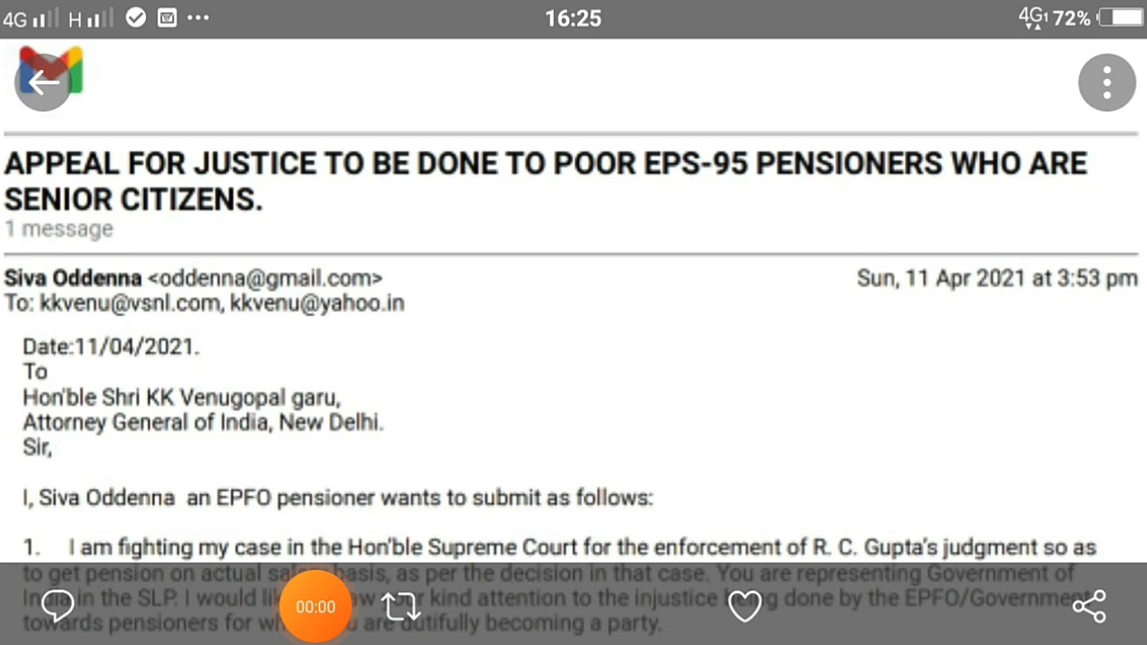 Appeal for Justice to be done to poor EPS-95 Pensioners who are Senior Citizens