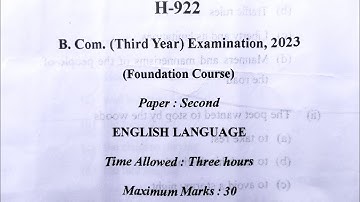 ENGLISH LANGUAGE | RDVV | B.COM 3RD YEAR 2023