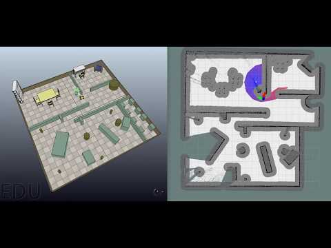 How Simulated Robot Discovers Environment - Autonomous Navigation (SLAM + GDWA_RHC + D* Lite)