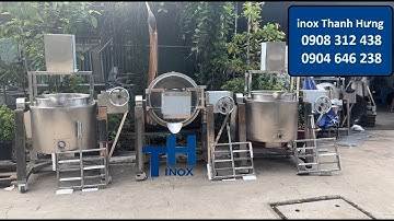 NỒI NẤU GIA NHIỆT CÓ CÁNH KHUẤY 100 LÍT. NỒI NẤU THỰC PHẨM 3 LỚP GIA NHIỆT CÁCH THỦY