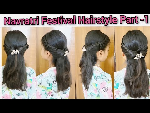 Navratri Special Hairstyle Half-Up French Braid with Flowers Easy Traditional Hairstyles 🥳 Festivals